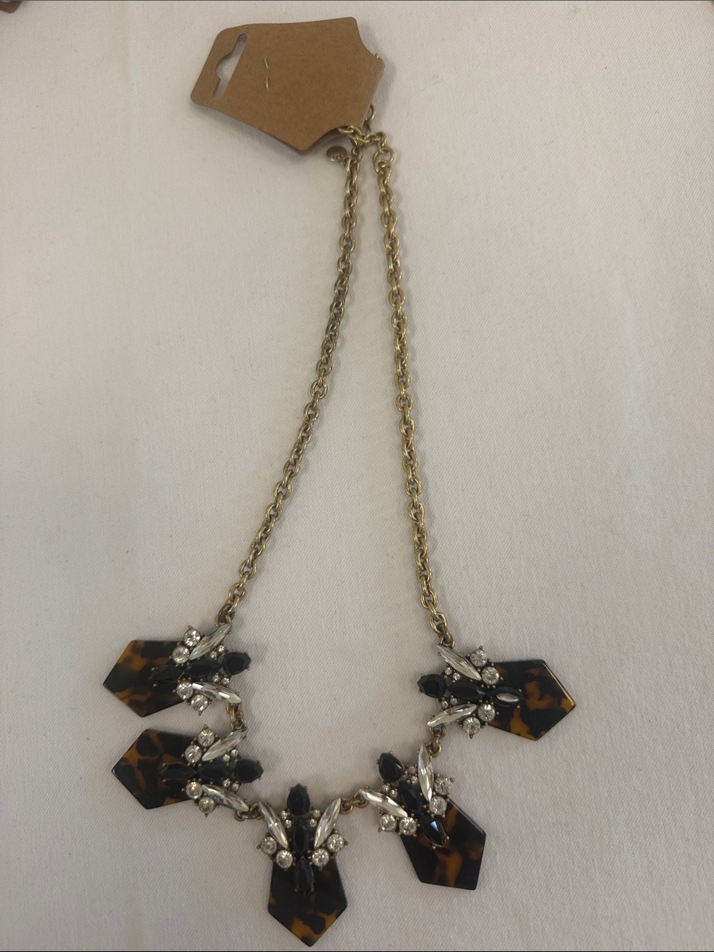 J. Crew Gold Chain Tortoiseshell Drop Necklace with Crystals